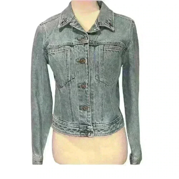 ABS by Allen Schwartz light washed with colorful stone jean jacket size small - Picture 2 of 15